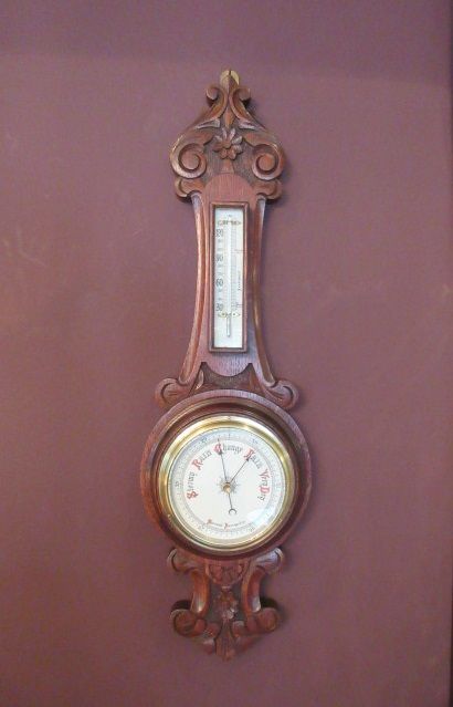 Small Antique Foliage Carved Banjo Barometer