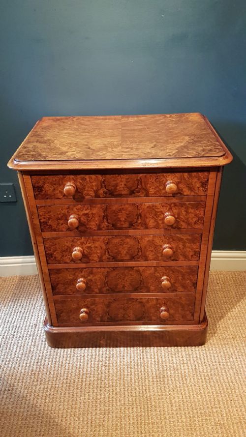 Small Mid Victorian Burr Walnut Chest of Drawers