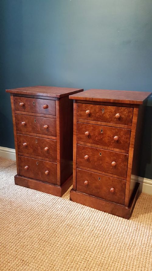 Pair of Matching Victorian Burr Walnut Bedside Cabinets