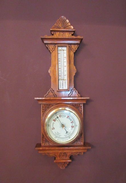Small Victorian Carved Oak Banjo Barometer