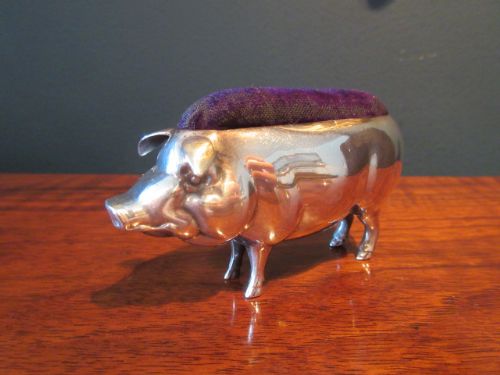 Large Edwardian Silver Pig Pin Cushion