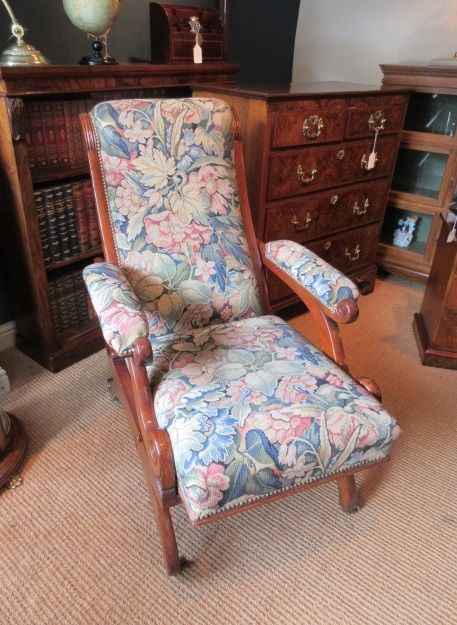 Mid Victorian Walnut Framed Reclining Armchair
