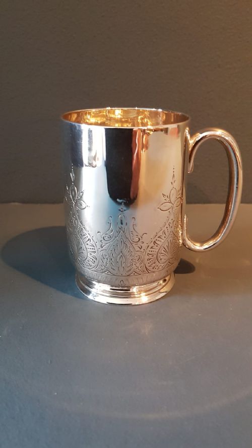 Victorian Engraved Silver Christening Mug