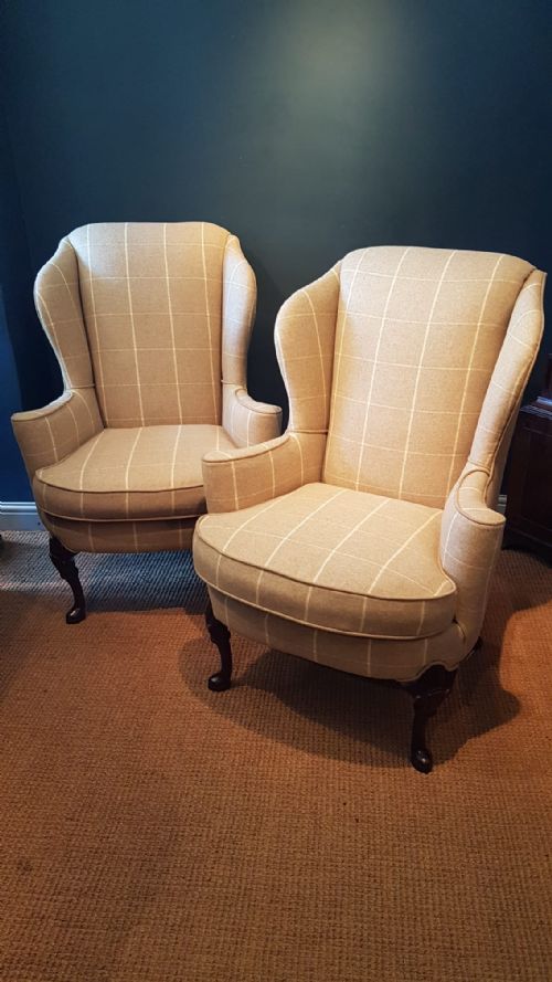 Superb Matching Pair of Wing Back Arm Chairs