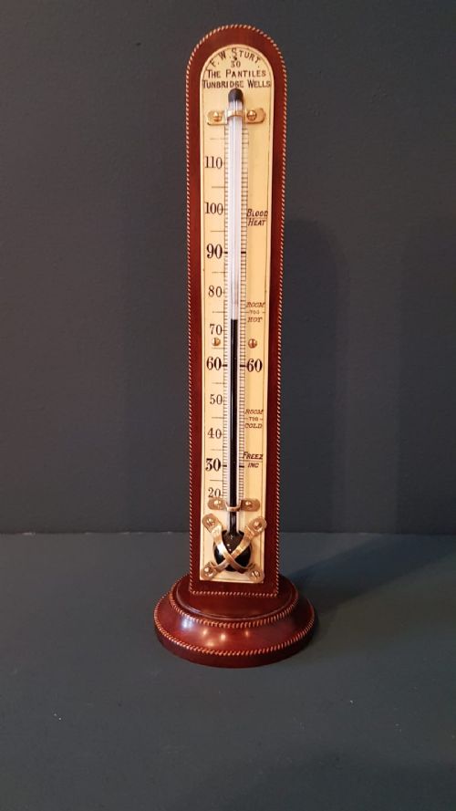 Antique Mahogany Table Top Thermometer