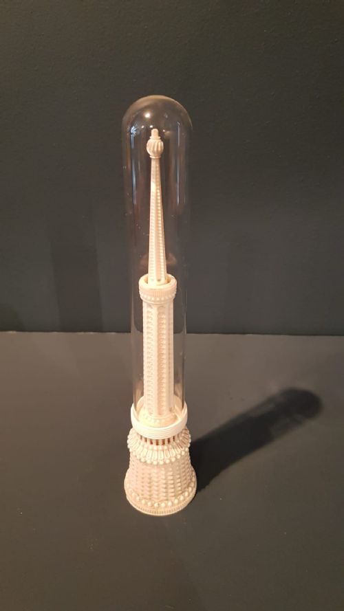 Antique Carved and Turned Bone Desk Thermometer