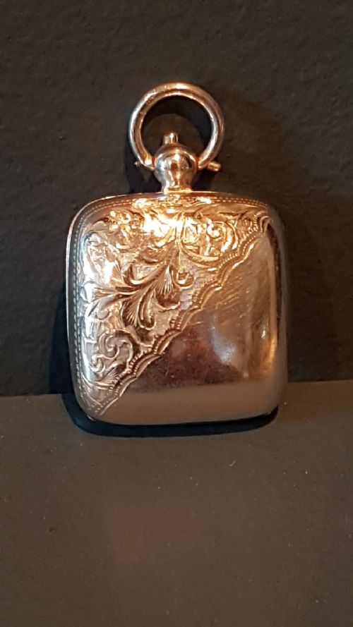 Antique Engraved Silver Square Sovereign Case