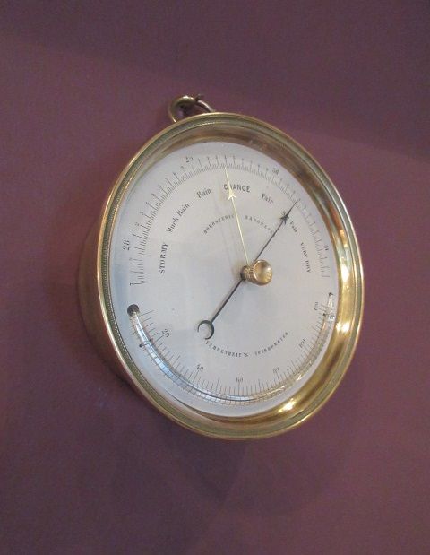 Antique Marine Barometer with Crescent Thermometer