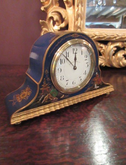 Antique Chinioserie Blue Mantel Clock