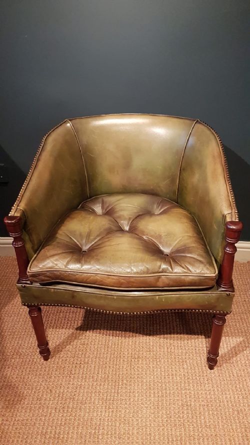 1920'S Olive Hide Tub Chair