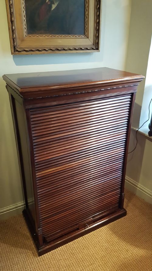 Edwardian Solid Mahogany Tambour Front File Cabinet