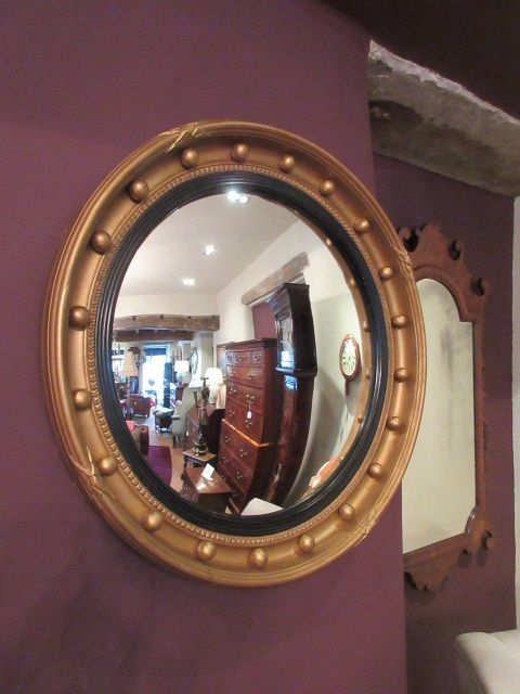 Antique Plaster & Timber Gilt Convex Wall Mirror