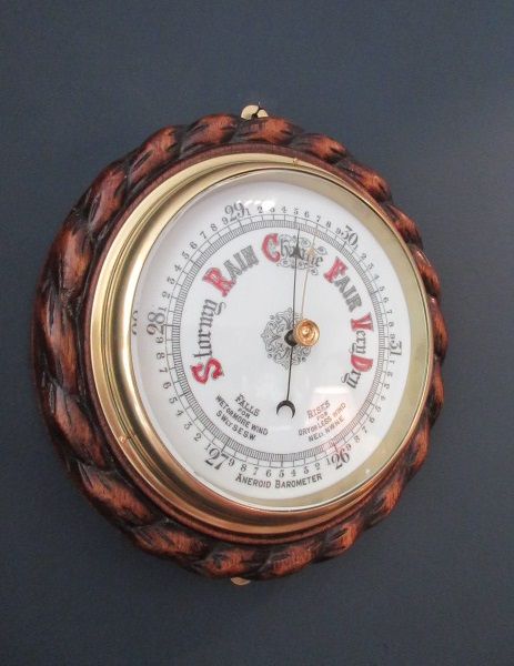 Antique Solid Oak Rope Twist Ship's Barometer