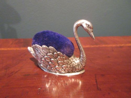 Antique Solid Silver Swan Pin Cushion