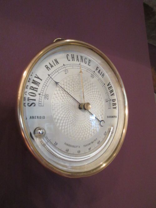 19th Century Marine Barometer with Crescent Thermometer