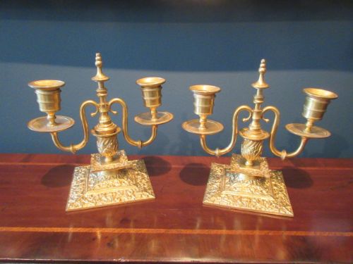 Pair of Antique Gilt Ormolu Two Arm Candlesticks