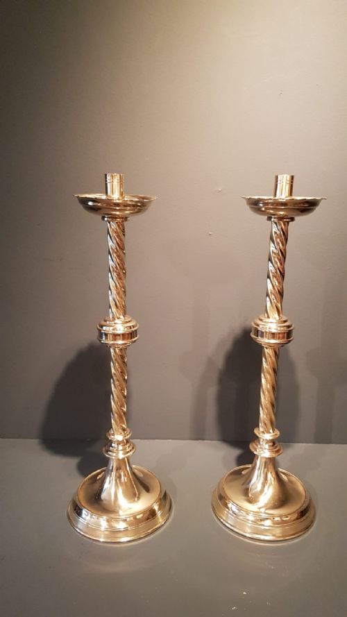 Pair of Victorian Brass Church Candlesticks
