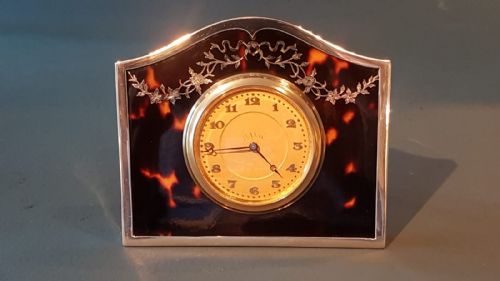 George V Silver and Tortoise Shell Table Clock