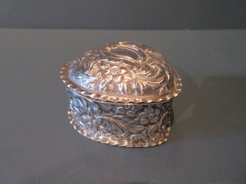 Antique Solid Silver Heart Shaped Box