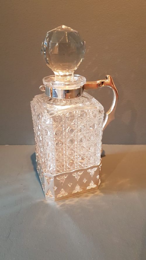 Cut Crystal Decanter in Silver Plated Pouring Mount