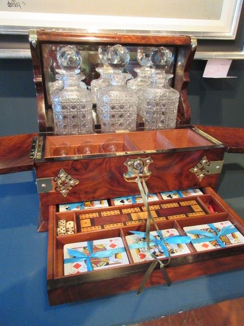 Stunning Antique Burr Walnut Tantalus & Games Box