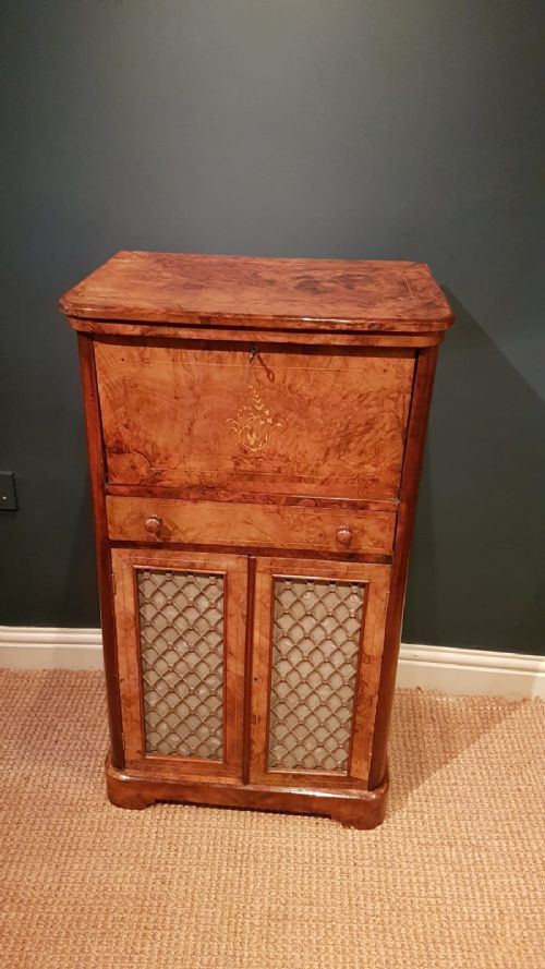 Victorian Inlaid Walnut Secretaire Music Cabinet