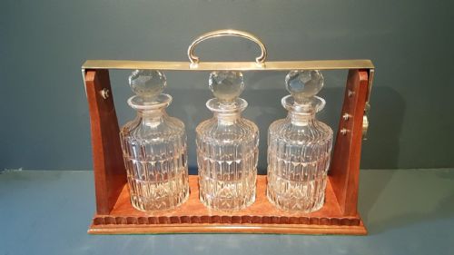 Victorian Mahogany and Brass 3 Bottle Tantalus