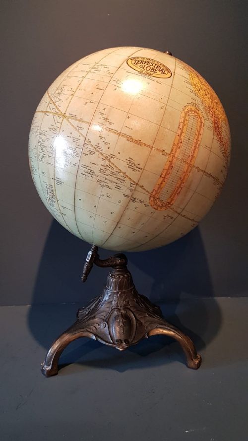 1930'S Plaster Globe on Bronzed Base