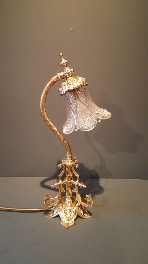 Superb Edwardian Cast Brass Table Lamp and Shade