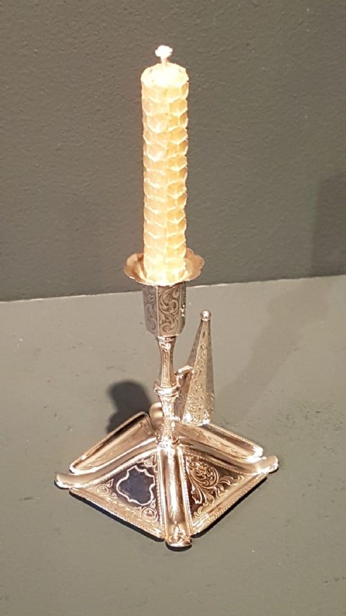 Small Early Victorian Engraved Silver Chamber Stick and Snuffer