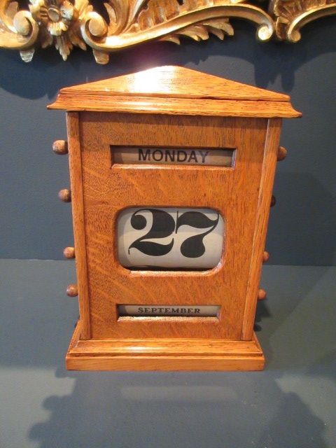 Large Victorian Oak Perpetual Desk Calendar