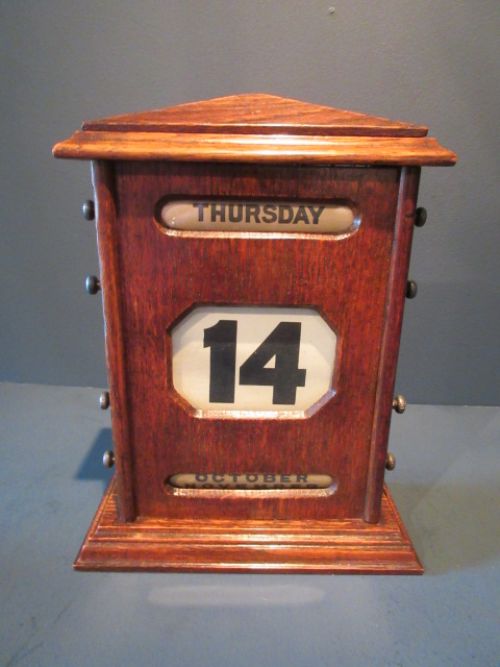 Large Antique Solid Oak Perpetual Desk Calendar