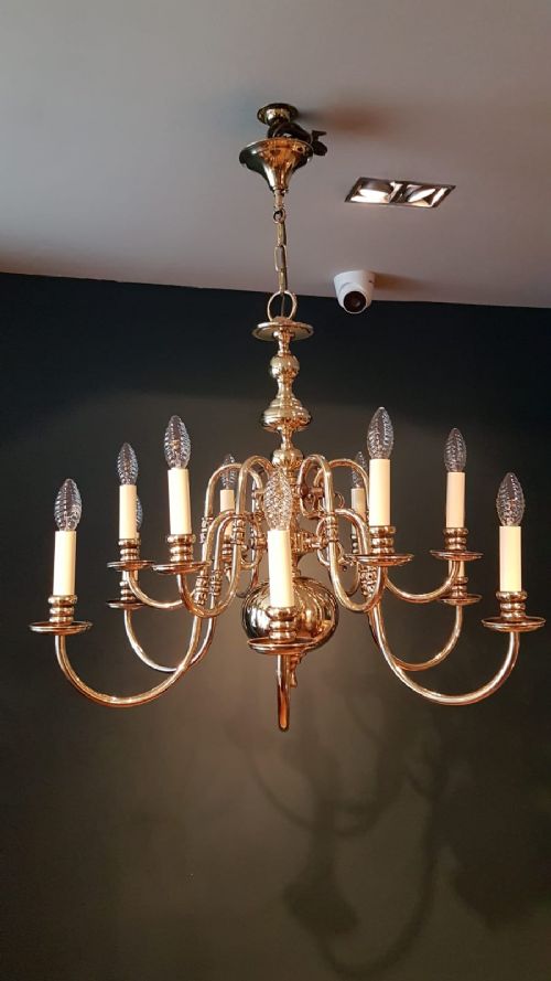 Impressive Edwardian Brass Two Tier Chandelier