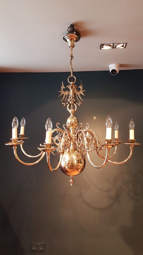 Superb Edwardian Brass Eight Arm Chandelier