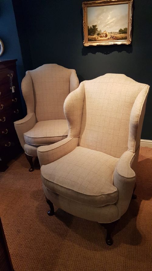Superb Matching Pair of Victorian Wing Back Arm Chairs