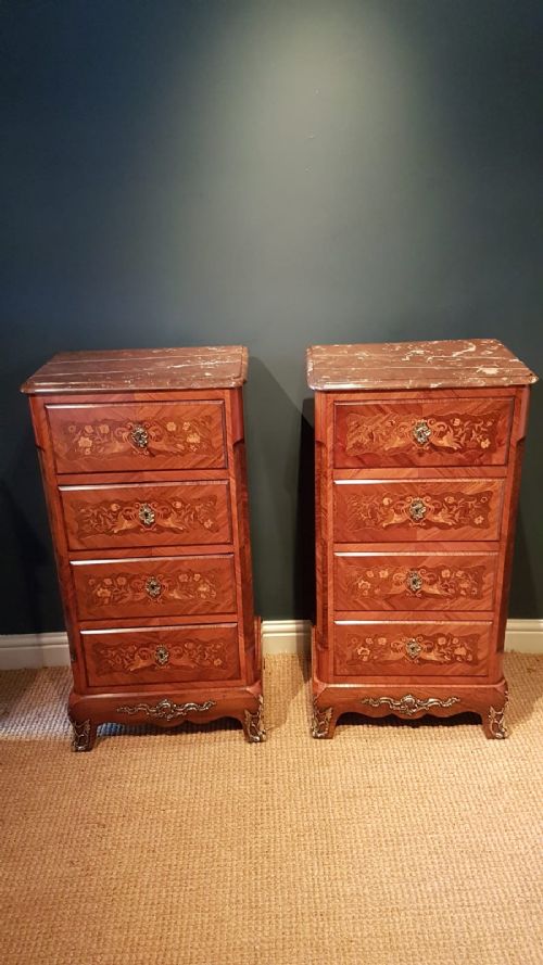 Superb Matching Pair of Inlaid Walnut Secretaire Chests