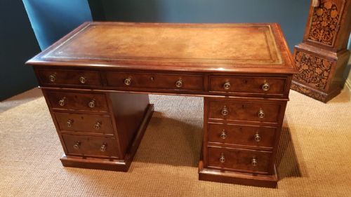 Outstanding Victorian Burr Walnut Pedestal Desk