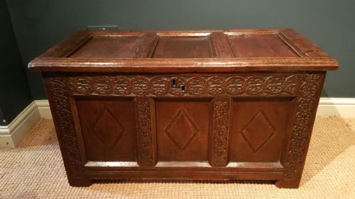 Superb Small Early Oak Three Panel Coffer
