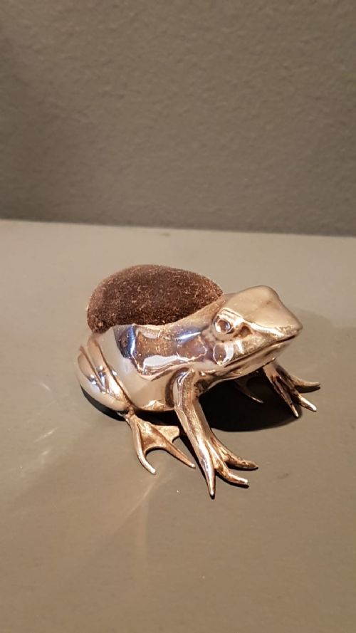 Rare Antique Silver Frog Pin Cushion