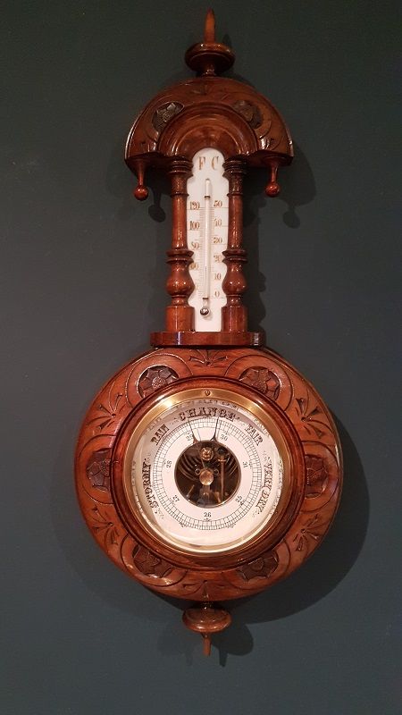 Victorian Carved Walnut Pendant Barometer