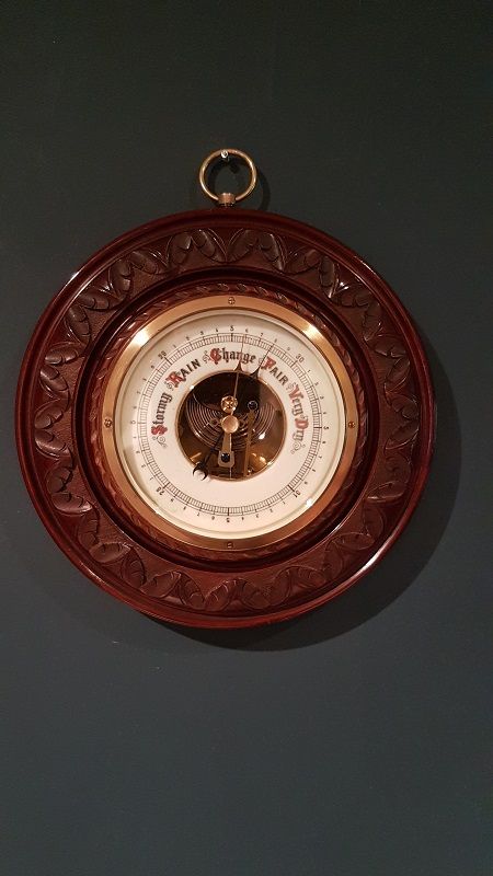 Victorian Oak Aneroid Barometer with Porcelain Scale