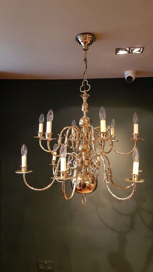 Superb Edwardian Solid Brass Two Tier Chandelier