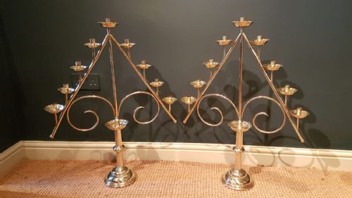 Impressive Matching Pair of Brass Church Candelabra