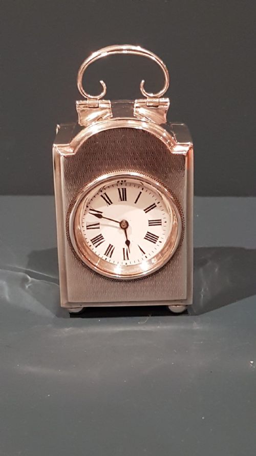 Small Edwardian Walker & Hall Silver Carriage Clock