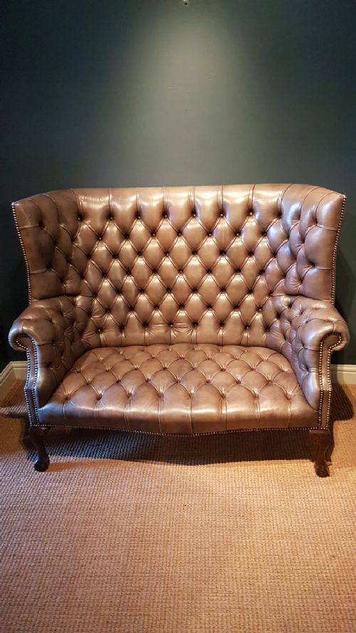1920'S Barrel Back Two Seater Hide Sofa