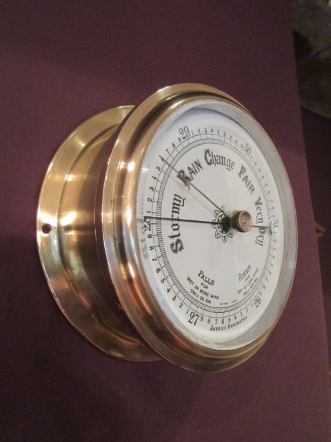Antique Polished Brass Bulkhead Marine Barometer