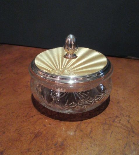 George V Period Silver & Gold Enamel Table Jar