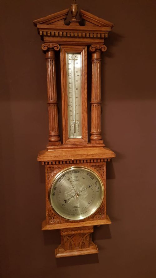 Quality Victorian Carved Oak Banjo Barometer