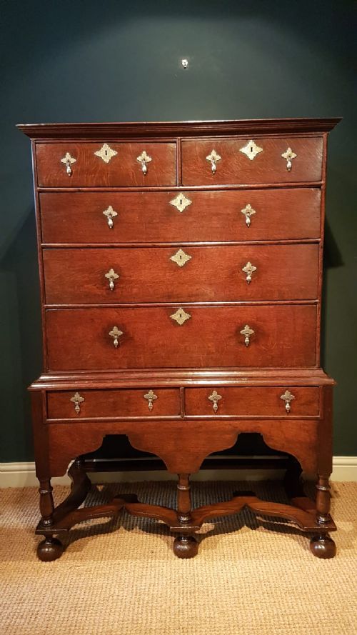 Outstanding Original George I Oak Chest on Stand
