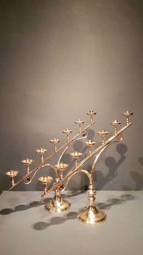 Pair of Victorian Brass Church Candelabra